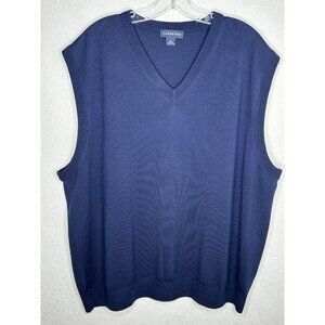 Lands End Wool Sweater Vest Mens XXL 2XL Blue 100% Wool Lightweight Pullover USA